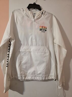 PINK Victoria's Secret White NYC Pullover Anorak Jacket with Rainbow Logo